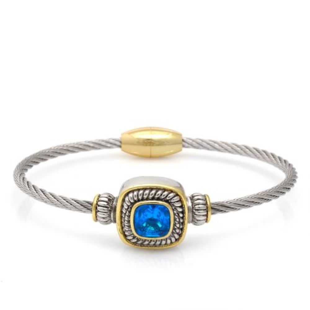 New! Two Tone‎ Blue Stone Cable Bracelet